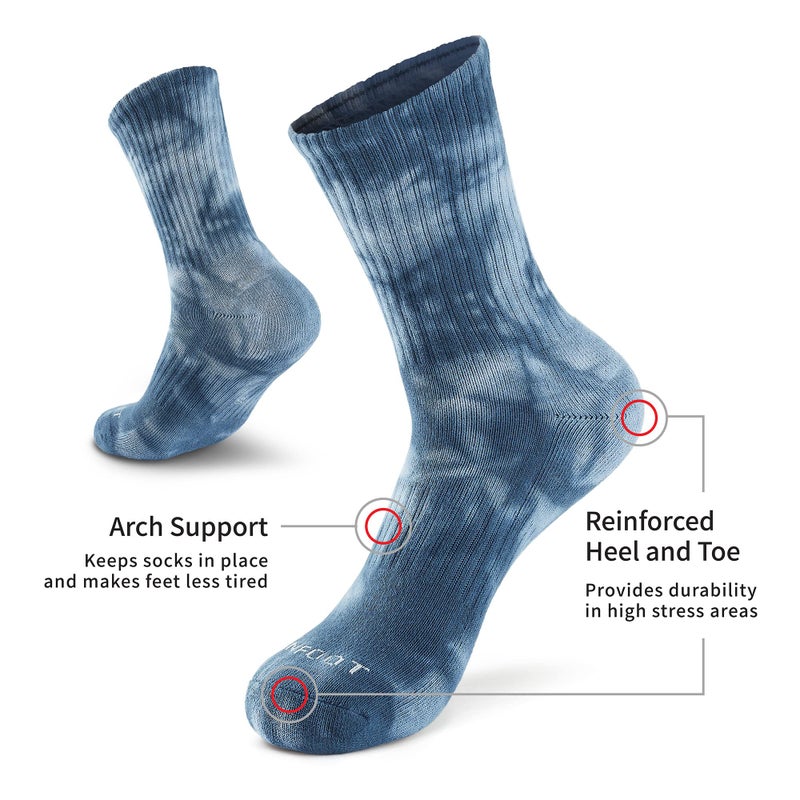 MONFOOT Men's/Women's 4 Pairs Athletic Cushion Crew Socks  Tie Dye Multiblue Small Multipack - Image 2